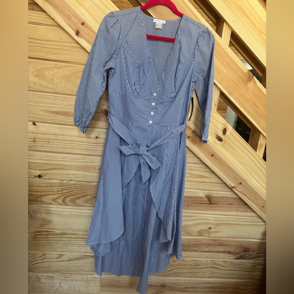 VENUS Asymmetrical Blue and White Striped blouse